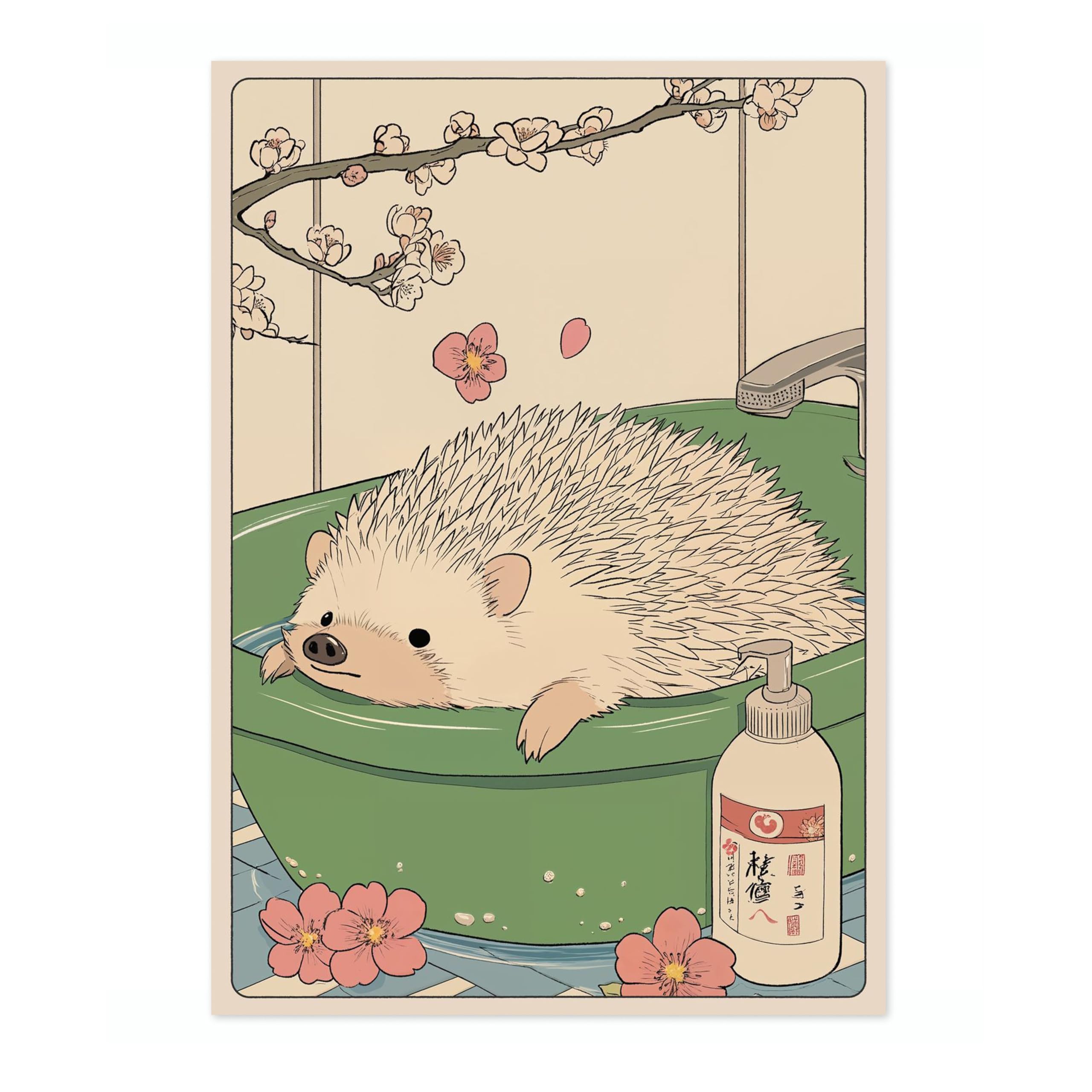 Hedgehog Bathtime Anime Animal Poster, Funny Bathroom Wall Art Print, Manga, Bathroom Wall Art, Toilet Decor, A4 (Print Only) - 29.7x21cm