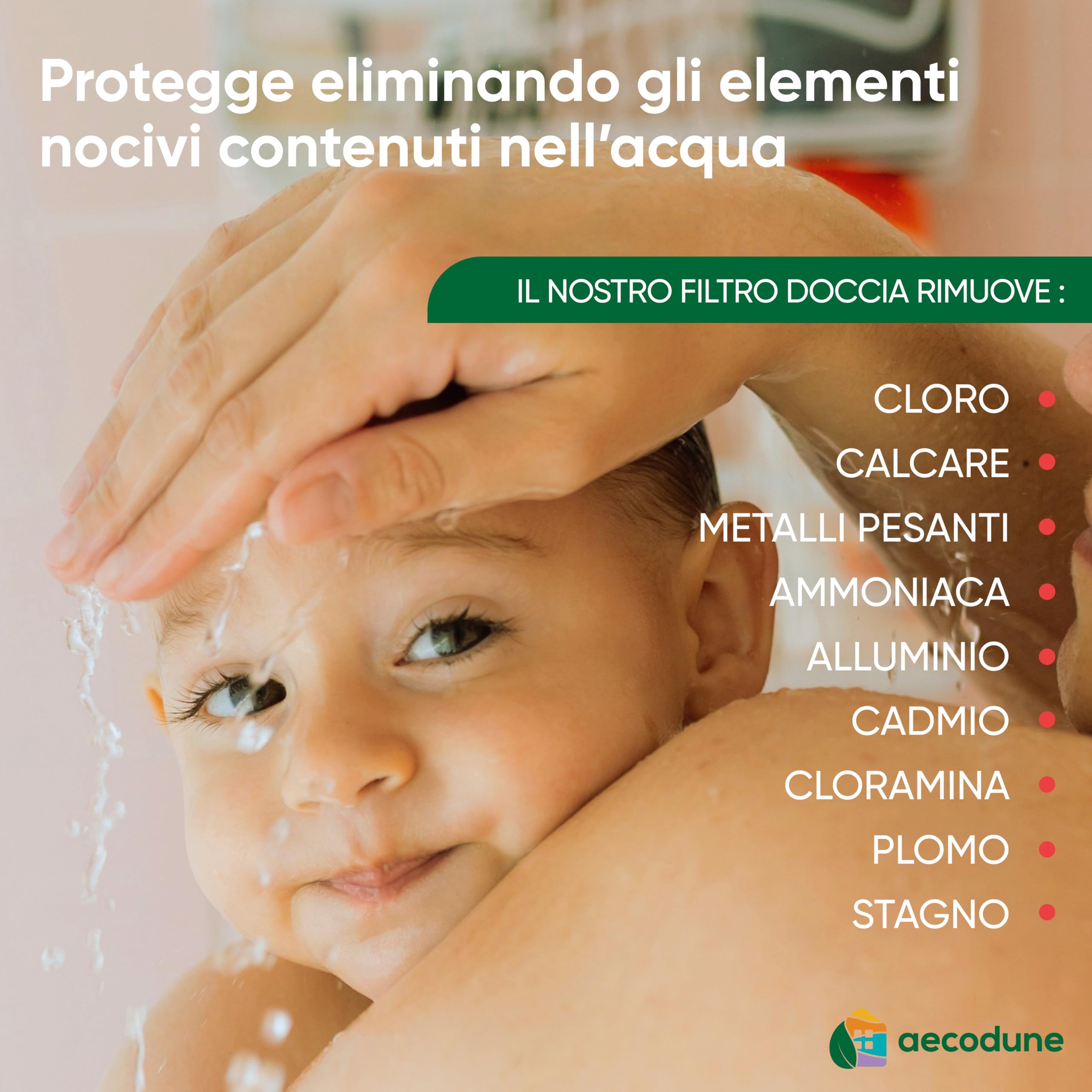 Aecodune Soffione Doccia con Filtro Premium Vitamina C - Universale Anticalcare - Riduce 99% Fluoro Cloro