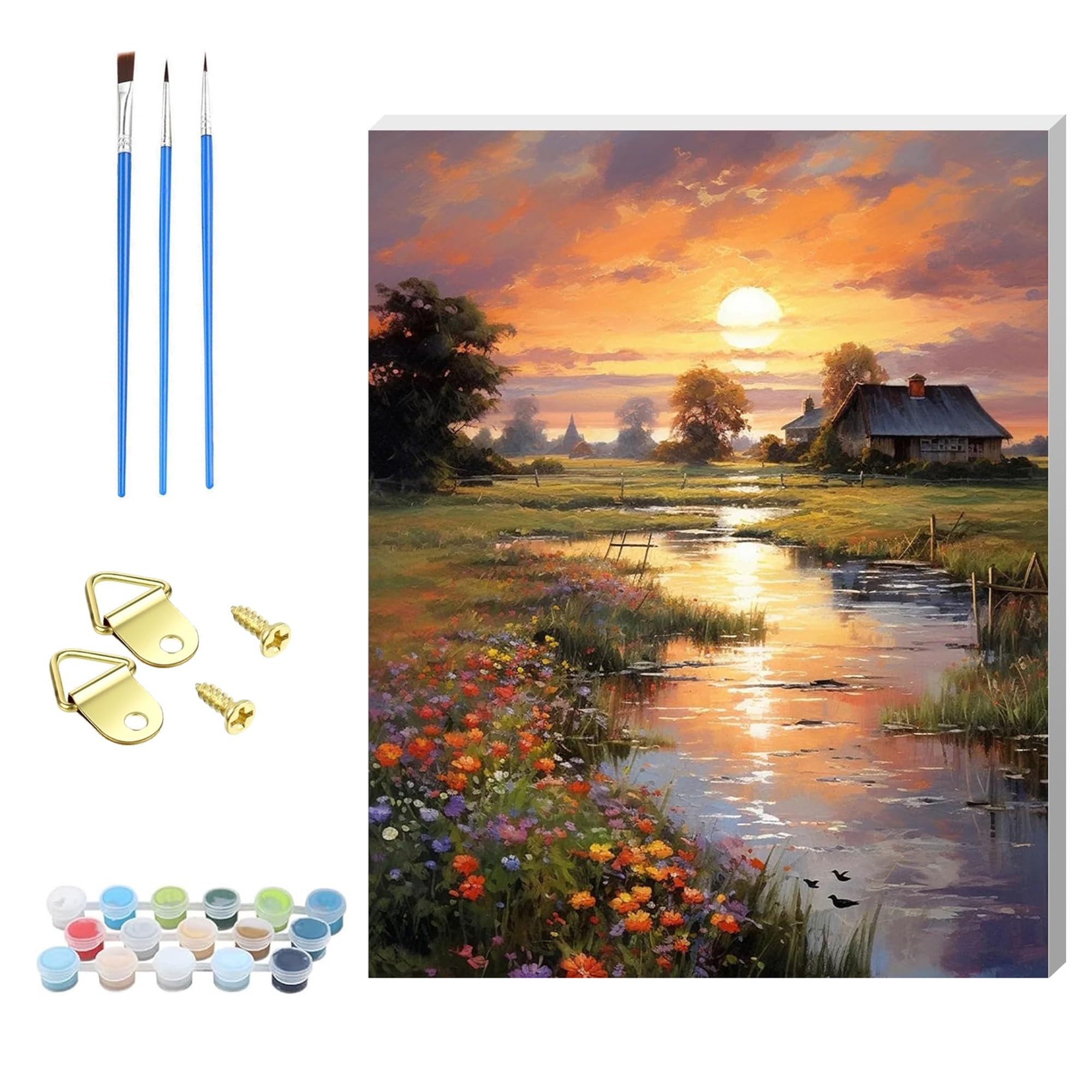 Nianxi Wooden Framed Sunset Paint by Numbers Kits for Adults,DIY Painting Kit on Canvas, Color by Numbers Acrylic,Adult Paint by Number for Wall Decor and Gifts(Sunset)