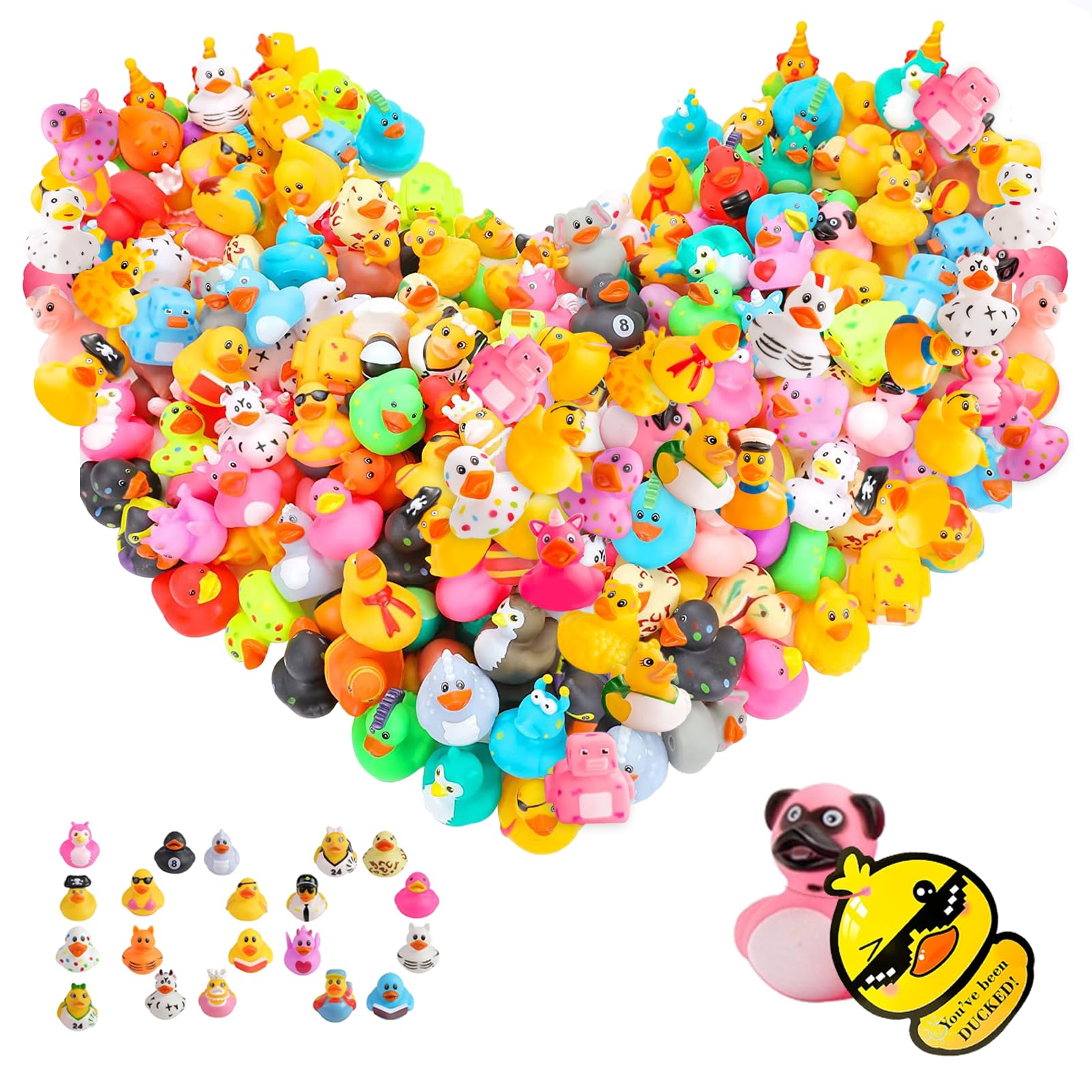 100Pcs Jeeper Ducks with Tags for Ducking,Rubber Ducks in Bulk,100 Pack Rubber Ducks+100Cards Tags+100 Straps (100 PCS)…
