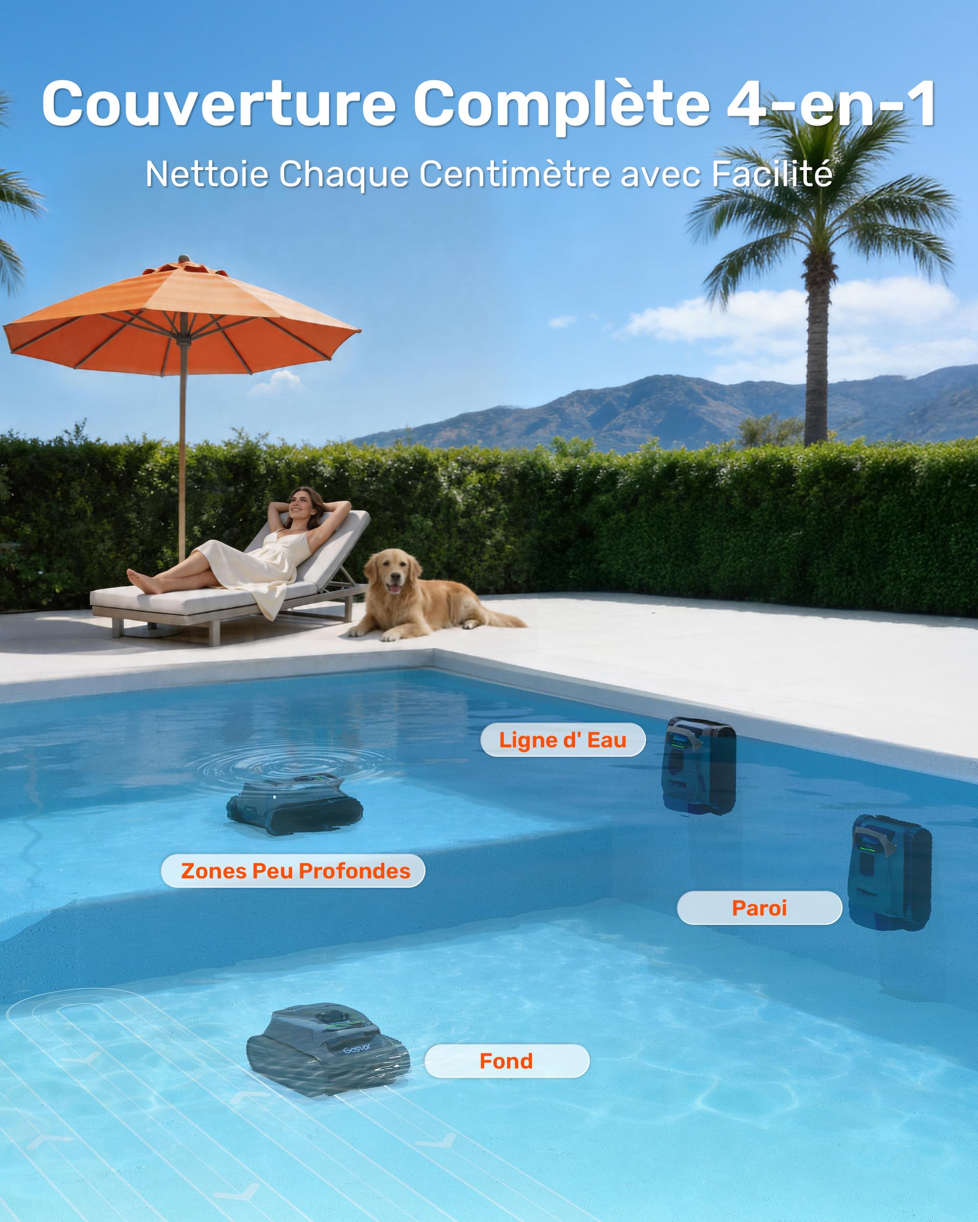 Gosvor LiteVac G1 Robot Piscine Fond et Parois, 6,9 kg Ultra Léger, Jusqu’à 200 Min d’Autonomie, Double Filtration, Navigation Intelligente & App, pour Piscines Jusqu’à 200 m²