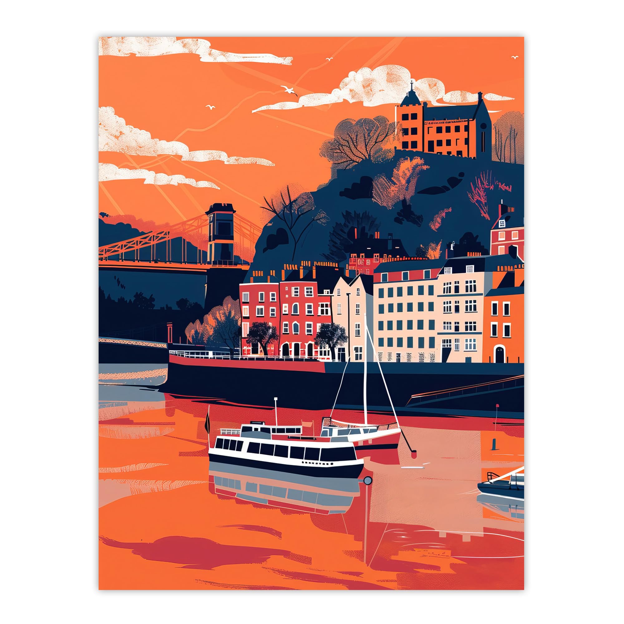 Artery8 Wall Art Print - Bristol Harbour Sunset - Orange - W18" x H24"