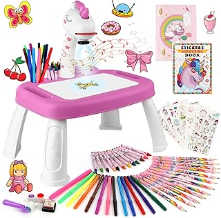 Drawing Projector,Arts and Crafts for Kids,Include Drawing Board,Crayons,Coloring Book,Stickers etc,Girls Unicorns Toy,Toddler Learning Toys,Unicorns Gifts for Girls,Toys for 3+ Years Old