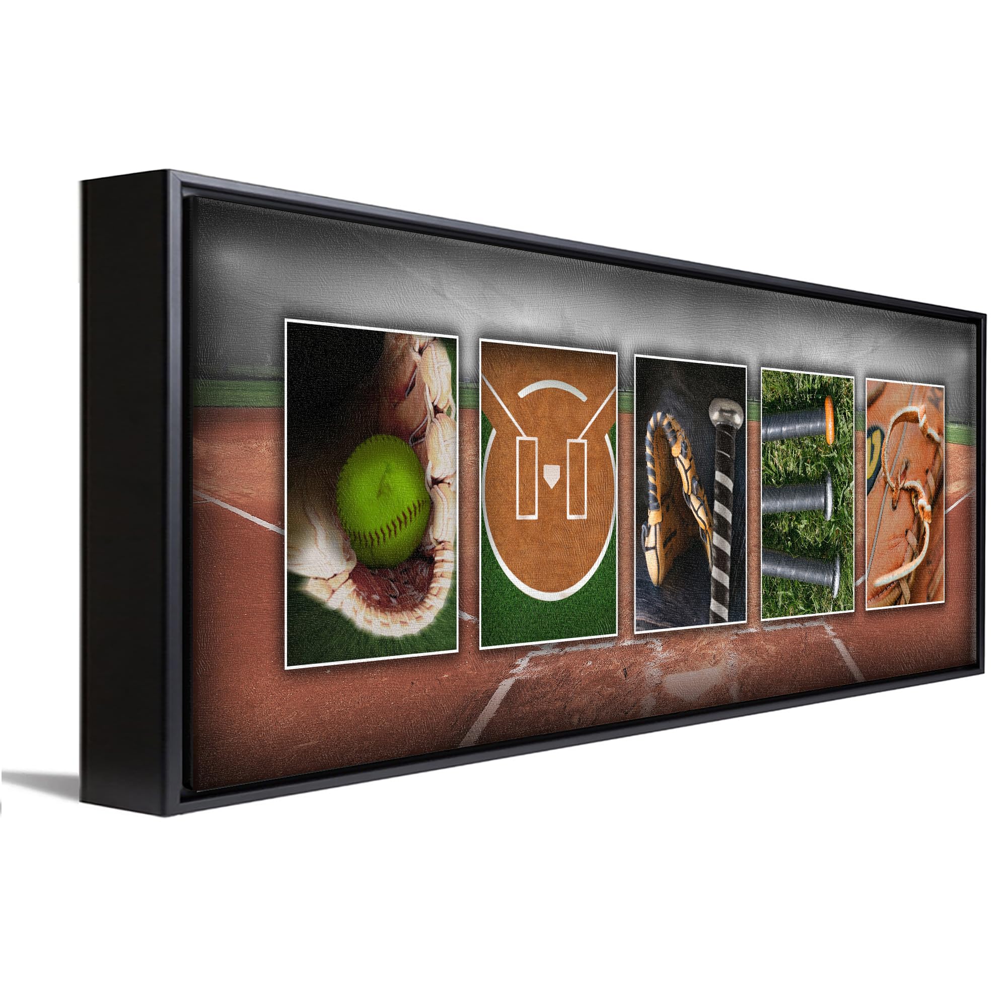 SOFTBALL Custom Photo Name Art | Premium Float Framed Canvas | 18”x6