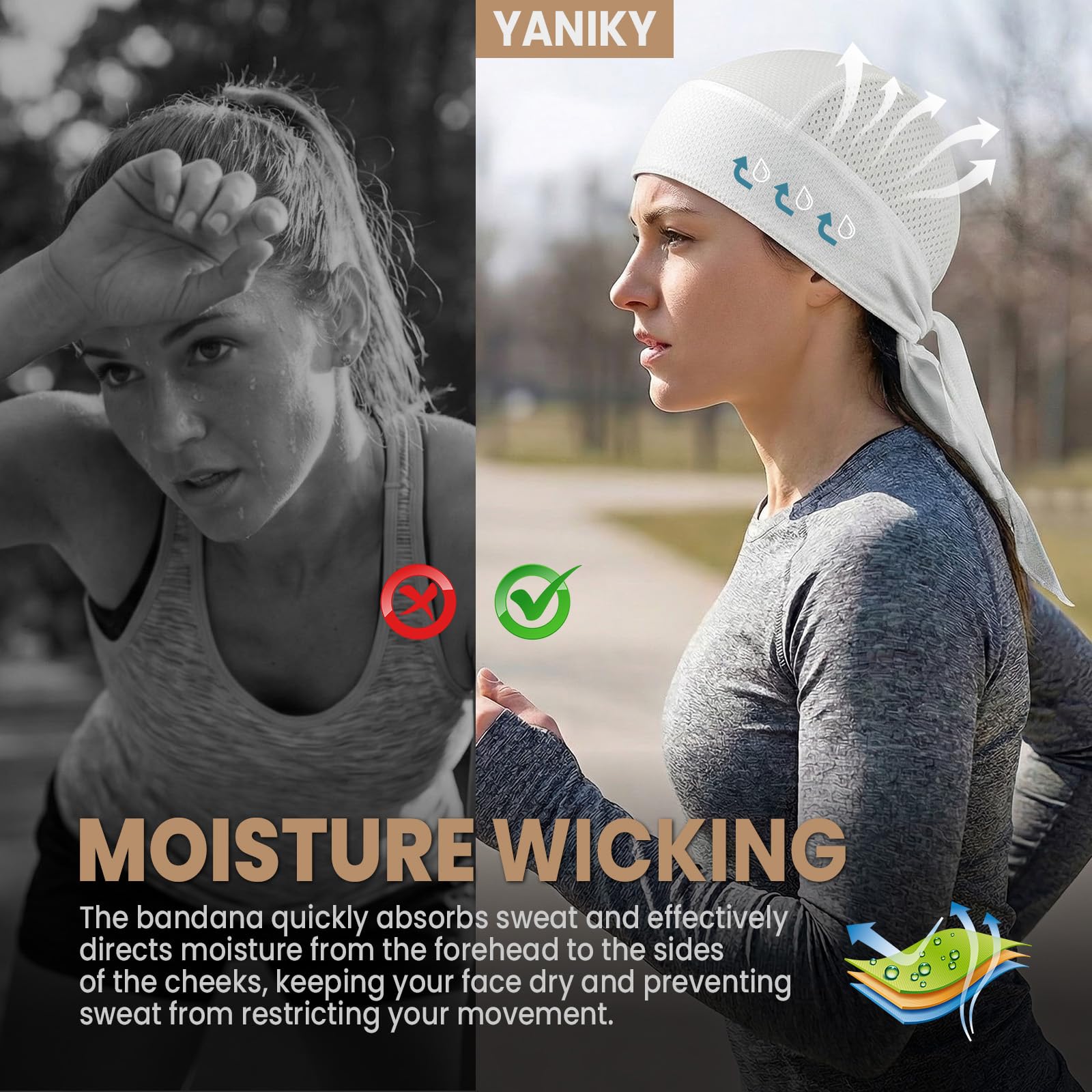 YANIKY Bandana da uomo, traspirante, bandana, bandana da uomo, con protezione UV