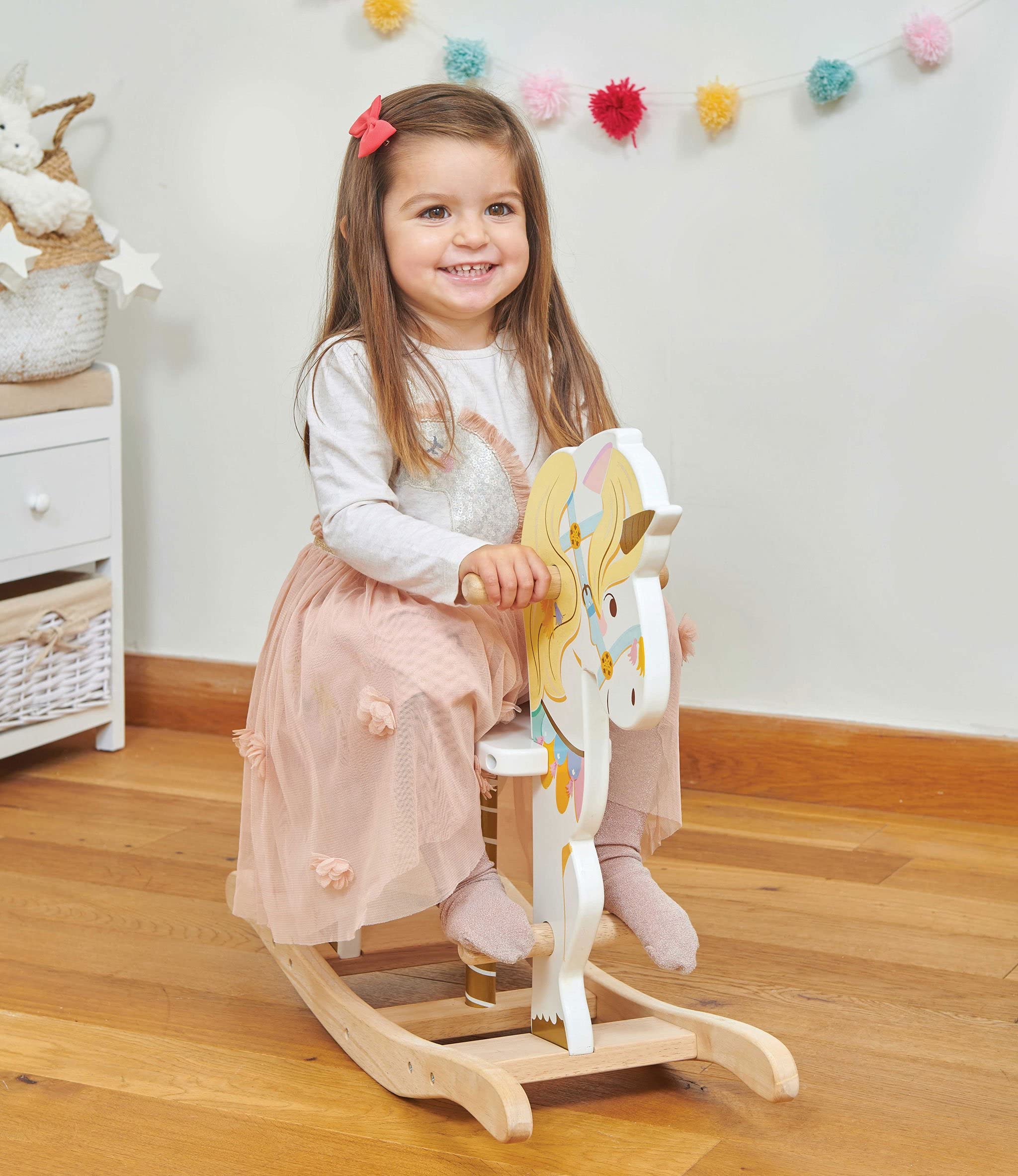 Le Toy Van Giocattolo di Legno Unicorno a Dondolo della Giostra
