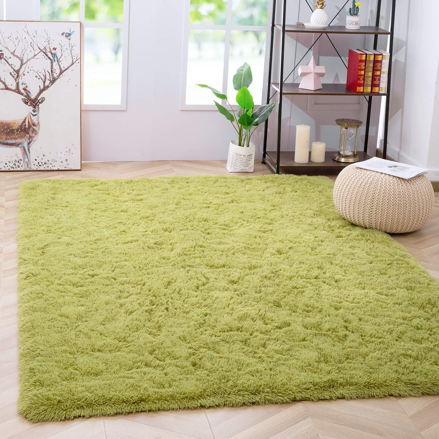 Noahas Luxury Fluffy Rugs Ultra Soft Shag Rug for Bedroom Living Room Kids Room, Child and Girls Shaggy Furry Floor Carpet Nursery Rugs Modern Indoor Home Decorative, 5.3x7.5 Feet, Green