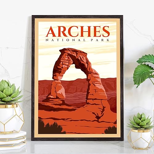 Póster del Parque Nacional Arches, impresiones artísticas de pared de los parques nacionales de los arcos, póster de viaje retro de Utah, pósteres