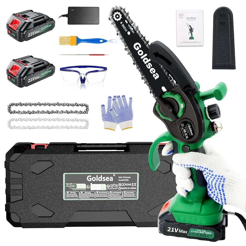 Mini Motosega a Batteria 2 Batteria 21V 900W Motosega a Batteria per Potatura con Oliatore Automatico, 6 Pollici Goldsea Sega a Batteria per Potatura per il Giardinaggio Potatura Albero Taglio del
