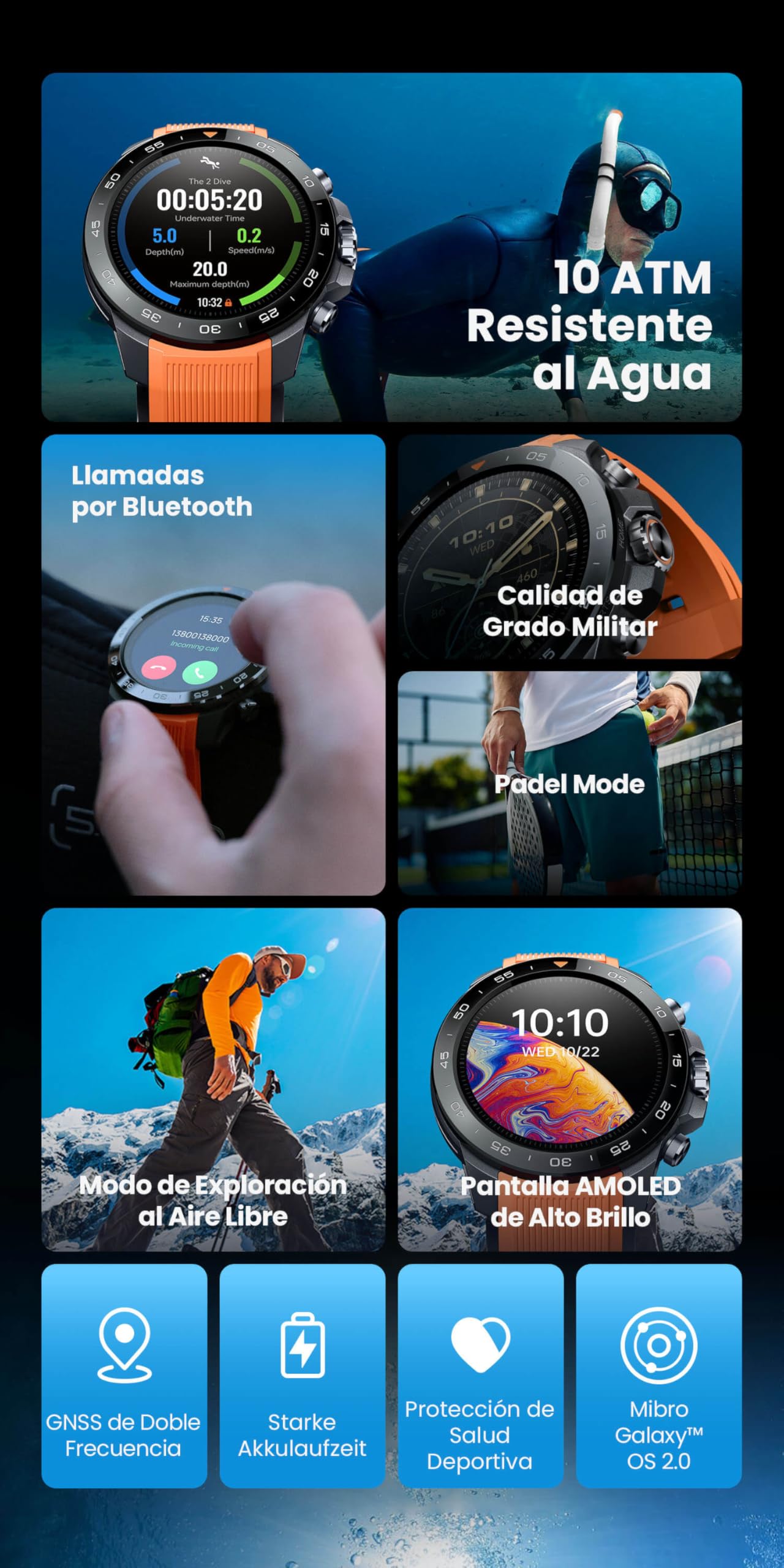 Mibro GS Explorer S | Montre de plongée, appel Bluetooth et étanche 10 ATM