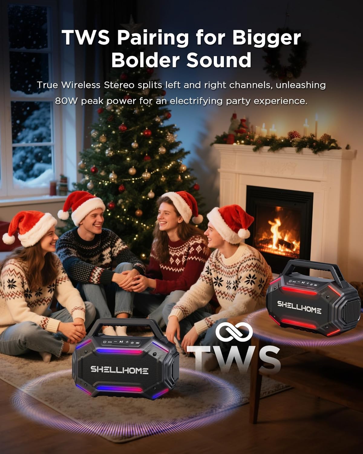 Bluetooth 6.0 Speakers Outdoor, 80W(Peak) Loud Speaker with Bass, 30H Playtime, IPX6 Waterproof, RGB Lights, BassUp 2.0, TWS, Portable Large Jobsite Speakers for Party, Garage - Image 8