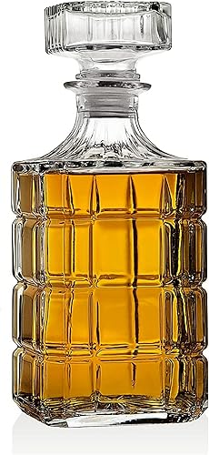 Decantador de whisky con tapón de vidrio, decantador de licor para alcohol, vino, escocés, brandy y borbón, decantador de cristal cuadrado sin plomo