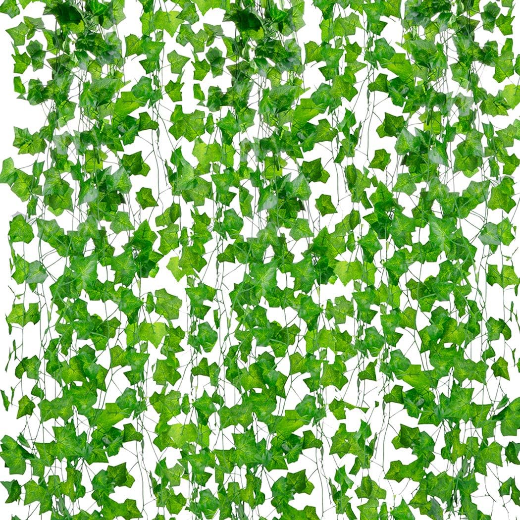Outgeek Artificial Ivy, 12 Strands 84 Ft Silk Fake Ivy Leaves Hanging Vine Leaves Garland for Wedding Party Garden Wall Decoration