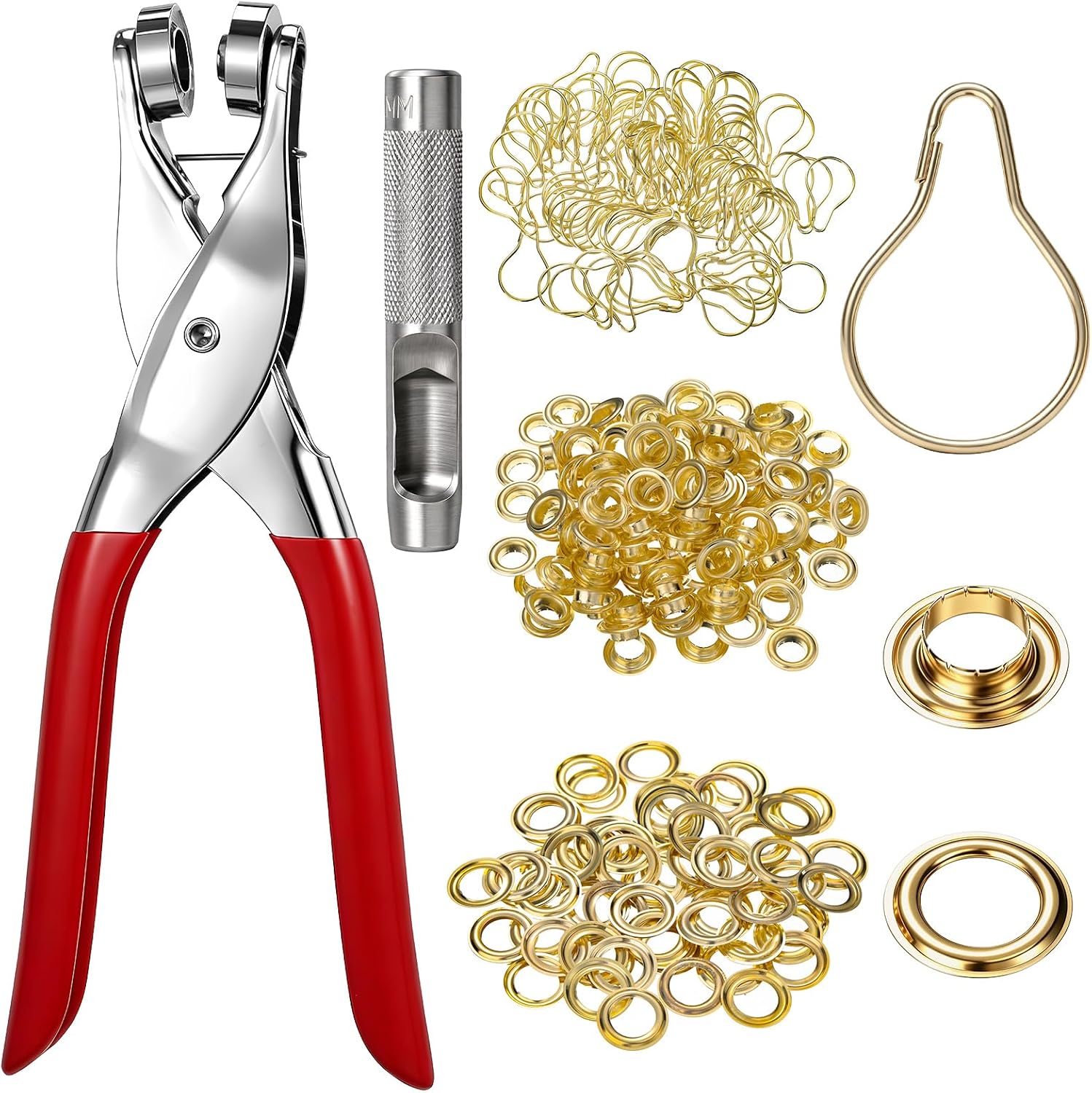 123 Pcs Grommet Eyelet Pliers Kit 100 Pcs Metal Shower Curtain Hooks 1/2 Inch Grommet Tool Kit Metal Eyelets Leather Hole Punch Pliers Hole Punch for Home Curtains(Silver)