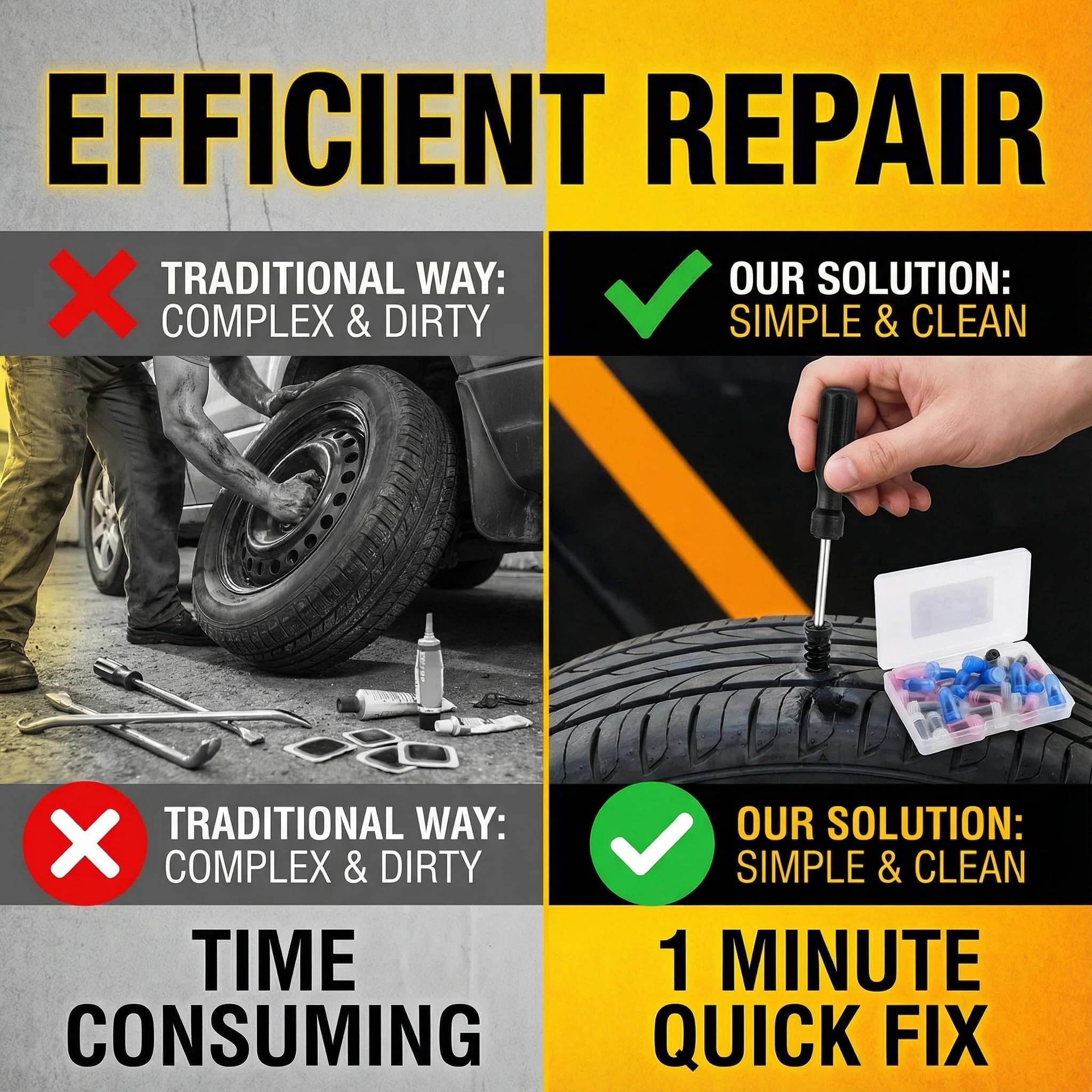 30 Piezas Kit Antipinchazos Coche Repara Pinchazos con 3 Tamaños (10 S+10 M+10 L) de Clavos de Goma para Neumáticos al Vacío y Destornillador Kit de Reparación de Neumáticos para Coche Moto Bicicleta - 5