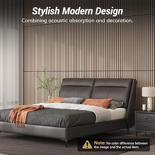 Miniatura 4 de TONOR 2 paneles acústicos adhesivos de listones de madera de 48 x 24 pulgadas para pared, decorativos 3D, acanalados, para absorción acústica,