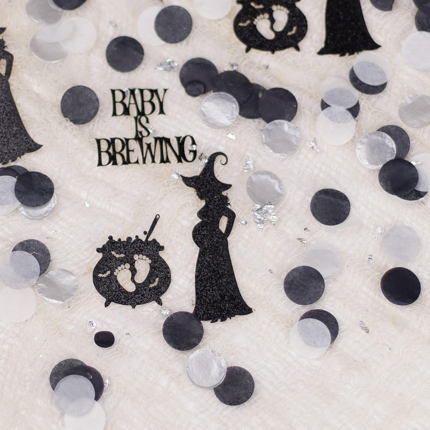 Halloween Baby Shower Decorations, A Baby Is Brewing, Confetti (Black, Silver, Hot Pink, Witch) : Handmade Products