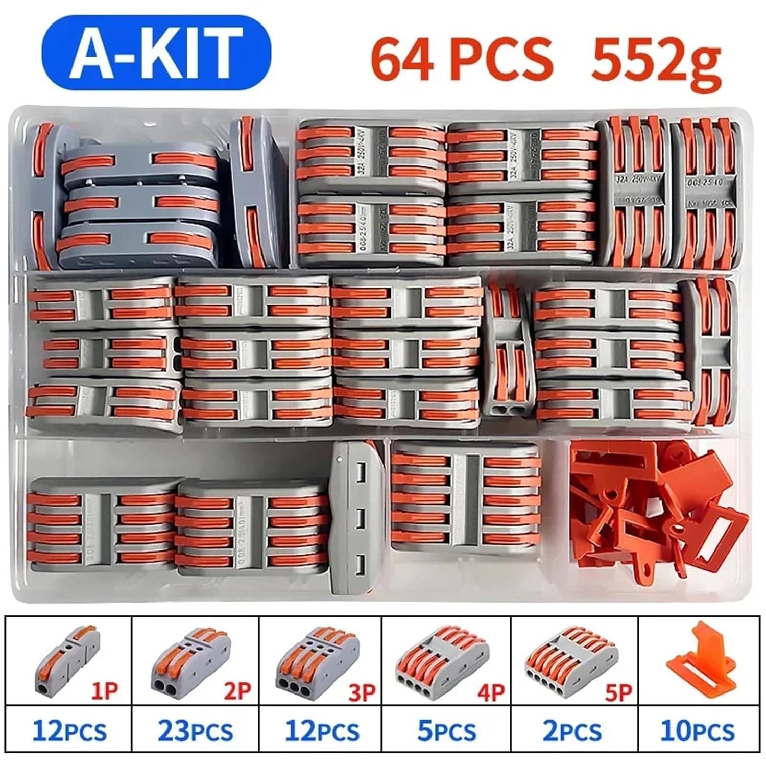 64/81/142 PCS Mini Fast Wiring Cable Connectors Universal Compact Splitter Electrical Conductors Push-in Home Block(A kit (64pcs))