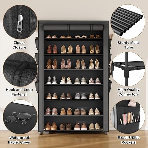 Miniatura 4 de Zapatero con tapa, organizador de zapatos de 7 niveles para 32 a 40 pares de zapatos y botas, estante grande de almacenamiento de zapatos, estante