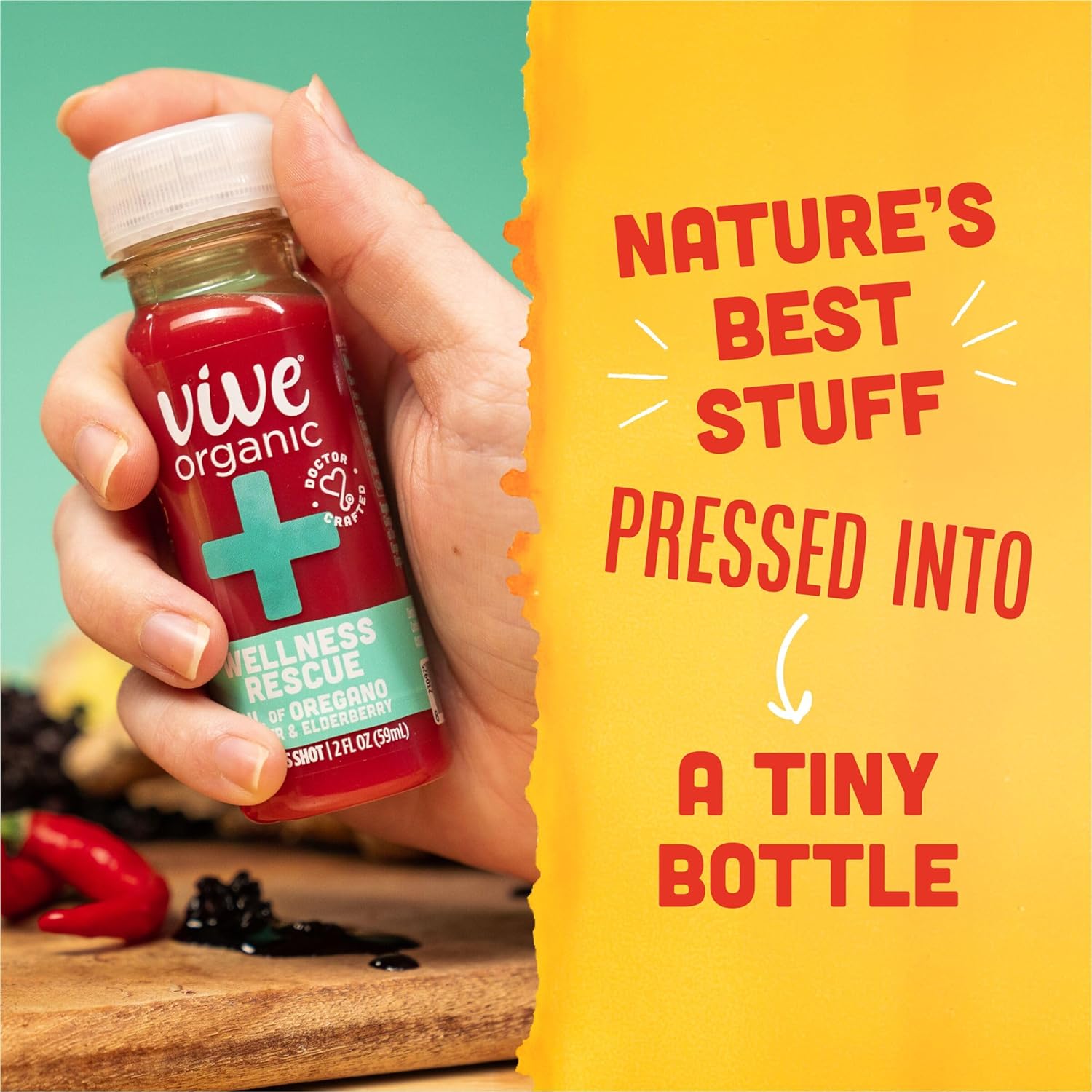 Vive Organic Wellness Rescue Oil of Oregano, Ginger and Elderberry Wellness Shot, 2 fl oz Bottle (Pack of 12)
