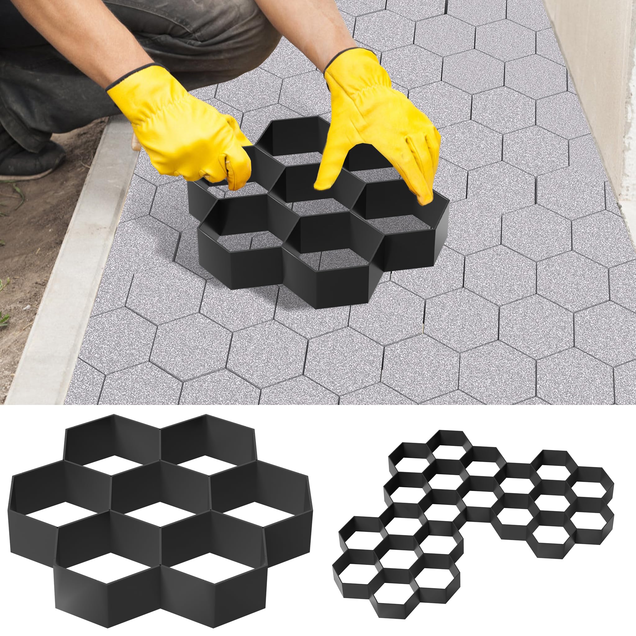 XMTECH Molde para pavimento DIY para hormigón, molde de plástico, irregular, para hormigón, pavimento de hormigón, molde de fundición para estribos de césped, jardín, 2 unidades hexagonales