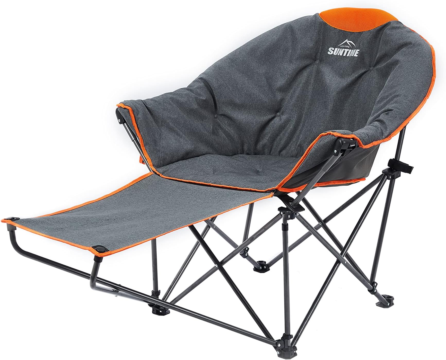 Oversized Padded Moon Round Saucer Sofa Chair, Portable Folding Camping Chair, with Removable Footrest, Carry Bag - Orange