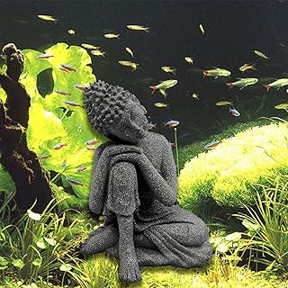 Buddha Fish Aquarium Decoration, Meditating Buddha Fish Tank Decor Sitting Sandstone Buddha Statue Buddhist Meditation Ornament Decor for Fish Tank Aquarium Home Garden Decor