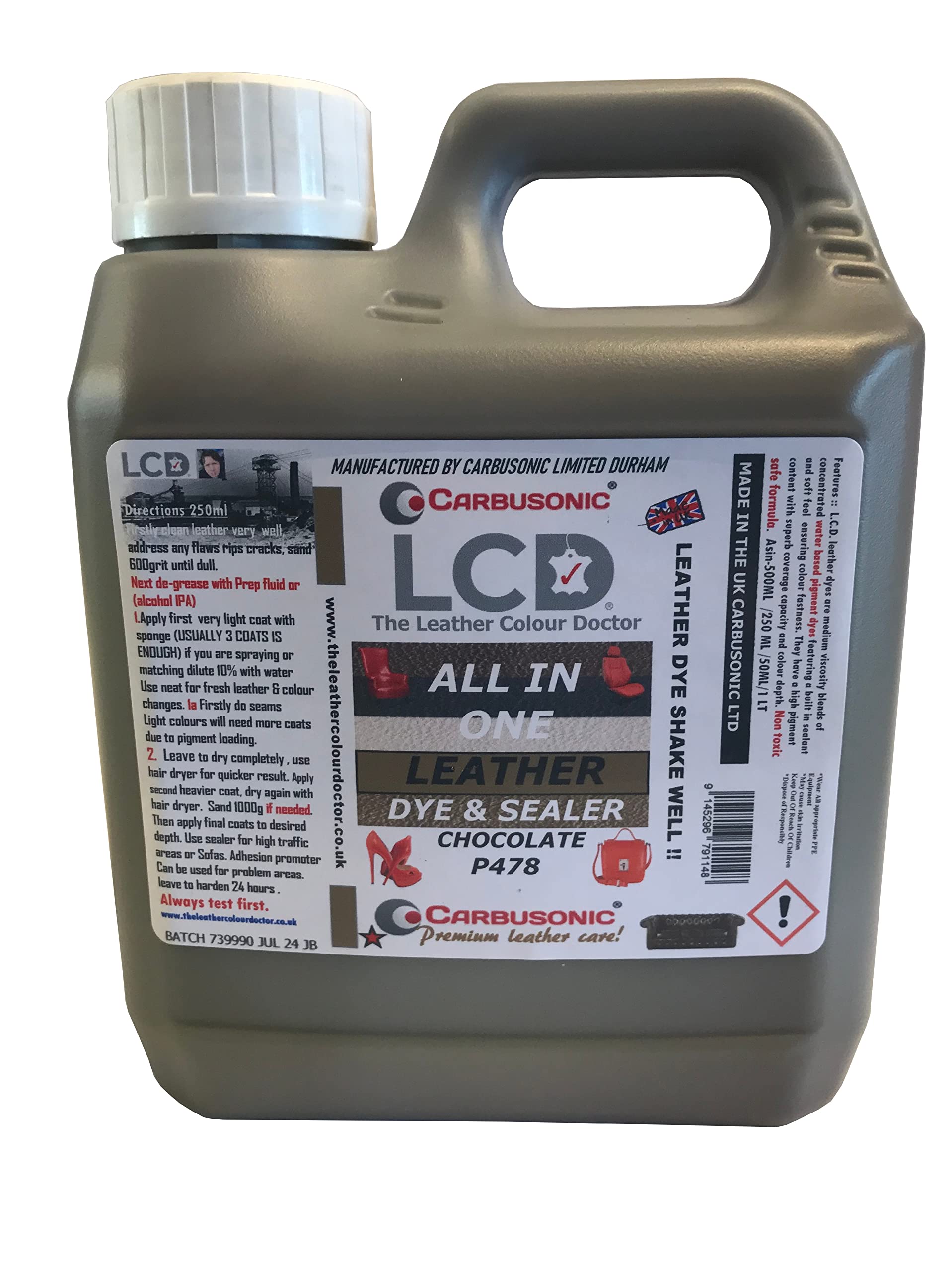 Carbusonic All in one Leather dye and sealant, Interior Leather Paint for Car Seats, Sofas, Arm Chairs, Shoes, Handbags & More. (Dark Grey, 500 ml) — view 28
