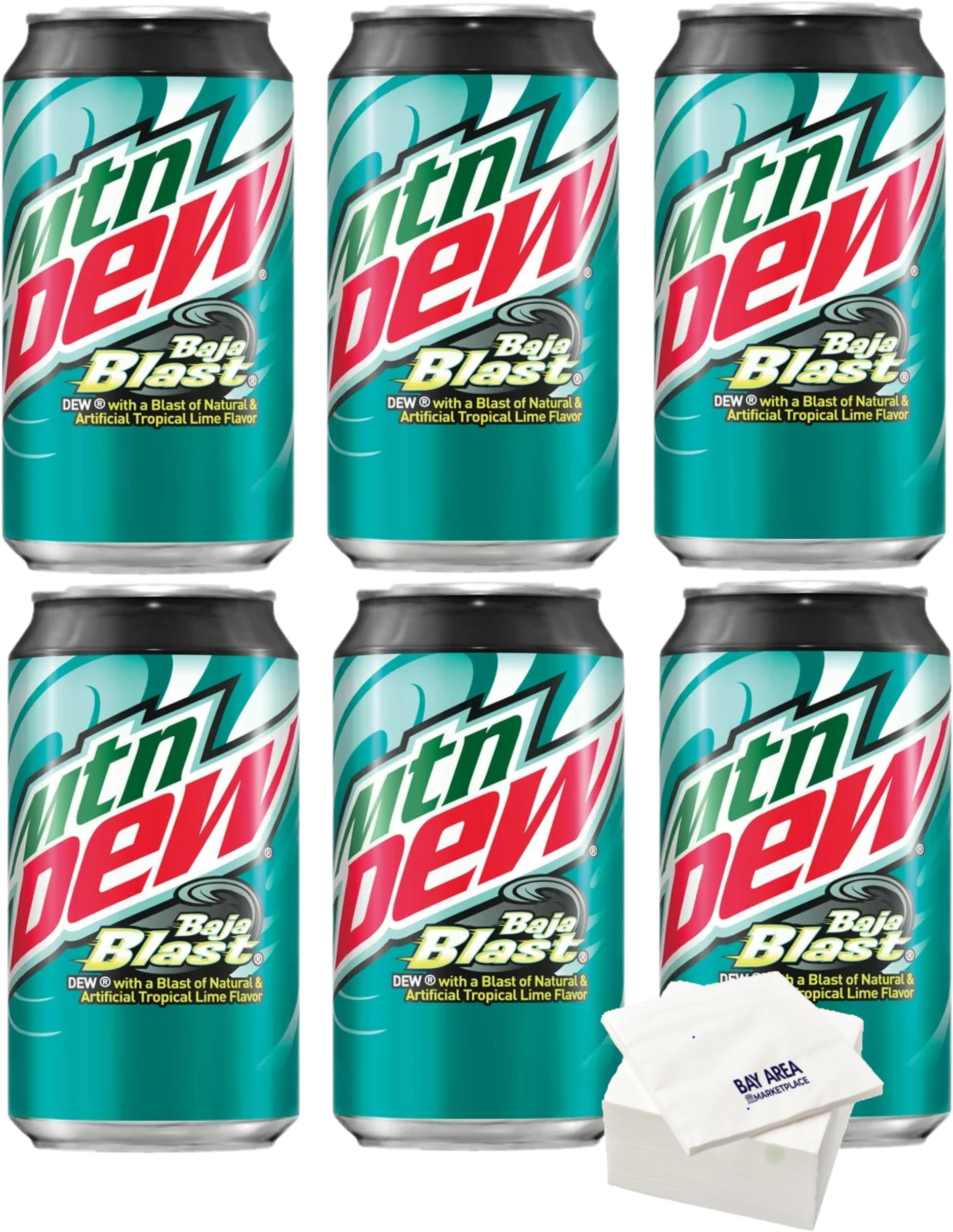 BAY AREA MARKETPLACE Mountain Dew Flavored Soda,12oz cans (Baja Blast) (6 count)