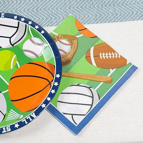 Miniatura 7 de Decoraciones de fiesta temática deportiva (sirve 24) platos llanos, platos de postre, vasos, servilletas. Decoraciones deportivas para baby shower y