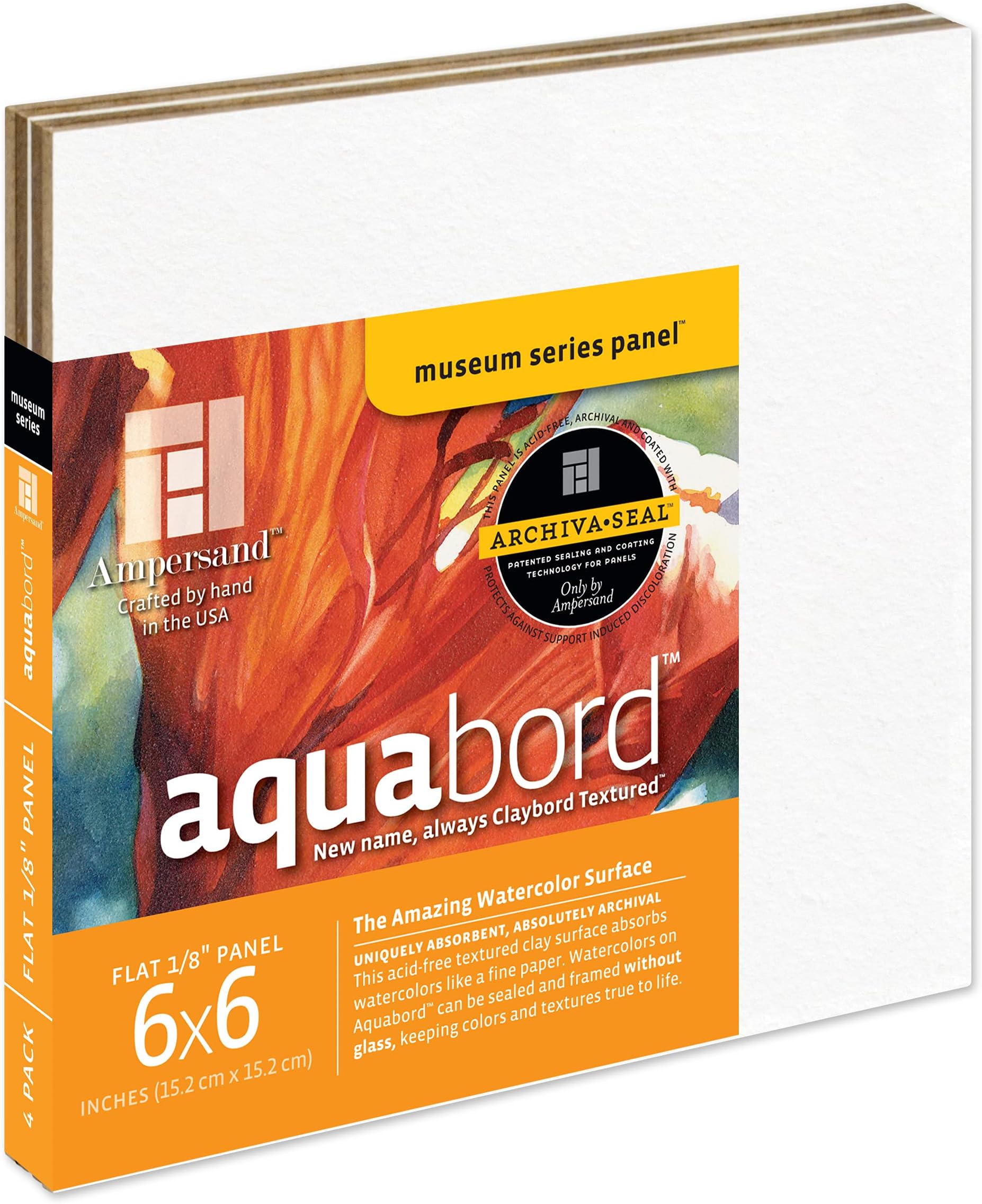 Ampersand Art Supply Aquabord | 6" x 6" | 1/8" Flat Profile | Watercolor Painting Panel | Highly Absorbent Surface for Watercolor, Gouache & Casein