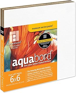 Ampersand Art Supply Watercolor Painting Panel: Museum Series Aquabord, 1/8 Inch Flat Profile, 6" x 6" - Pack of 4
