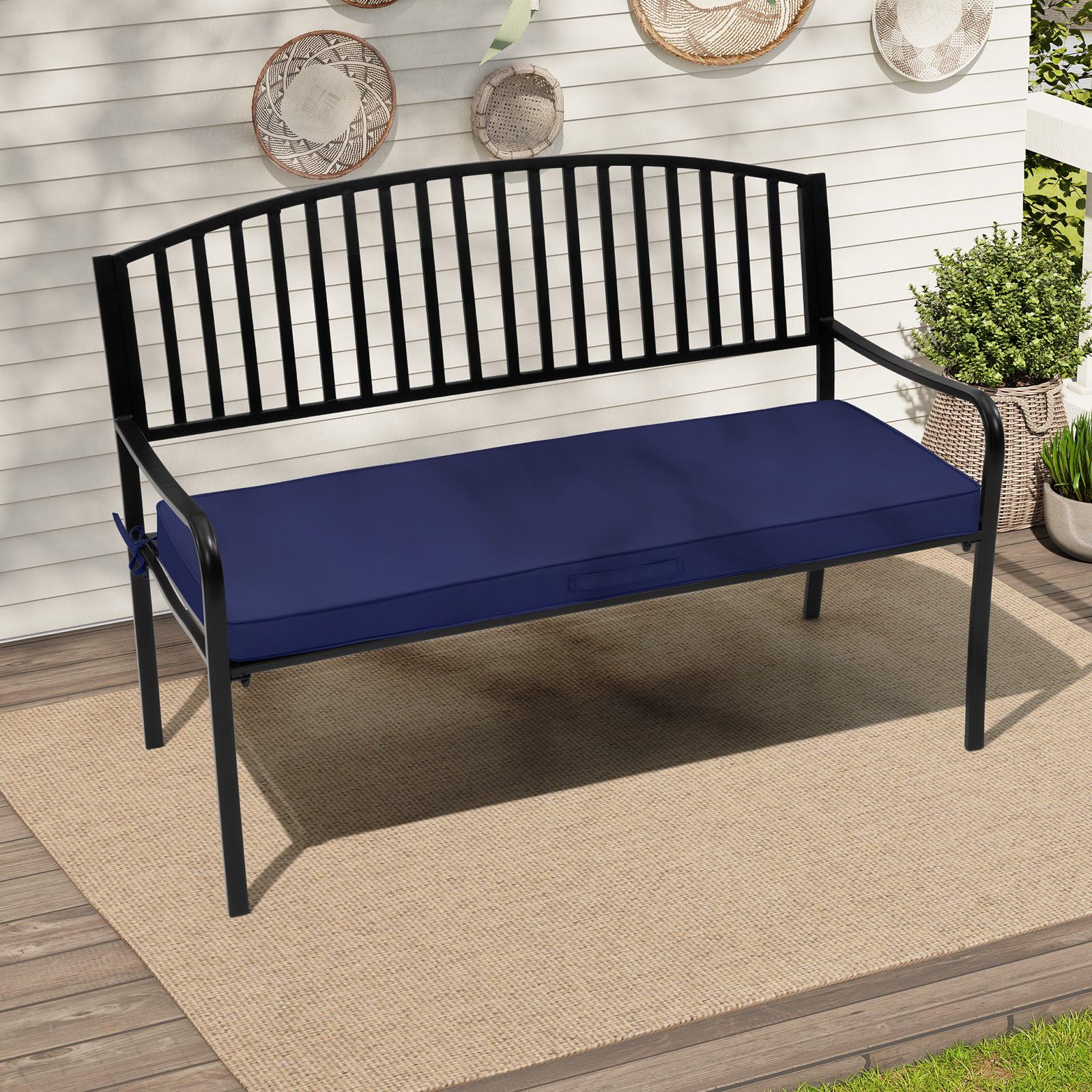 Crestlive Products Outdoor Bench Cushion 48 x 18 Inch, Waterproof Patio Bench Cushions for Outdoor Furniture, Porch Swing Replacement Pad with 30D Foam, Adjustable Straps and Portable Handle, Navy