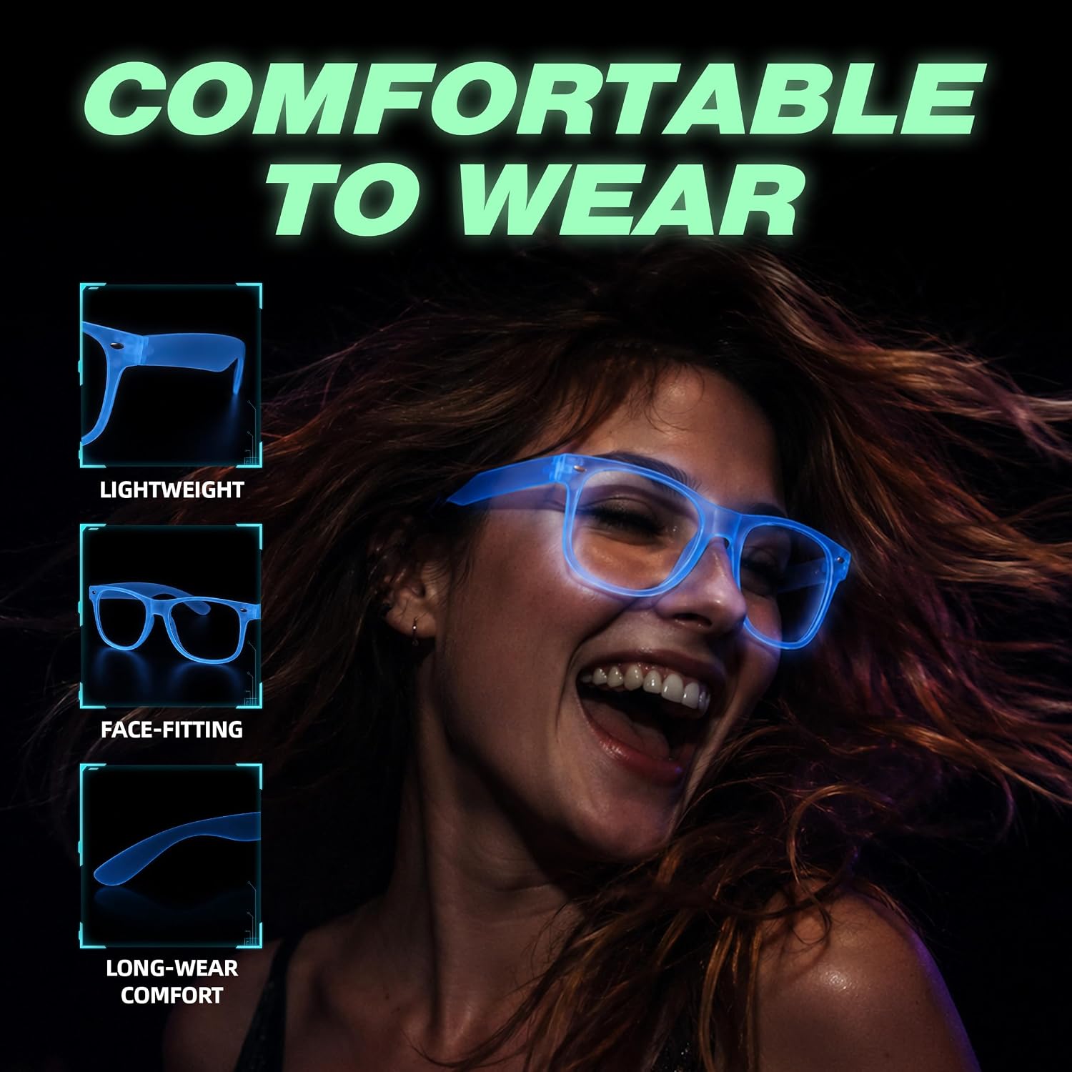 Ocean Line Glow in the Dark Glasses, 6 Pack Neon Glow Glasses for Glow Party Supplies, Fun Fluorescent Party Favor Gift for Teens and Adults