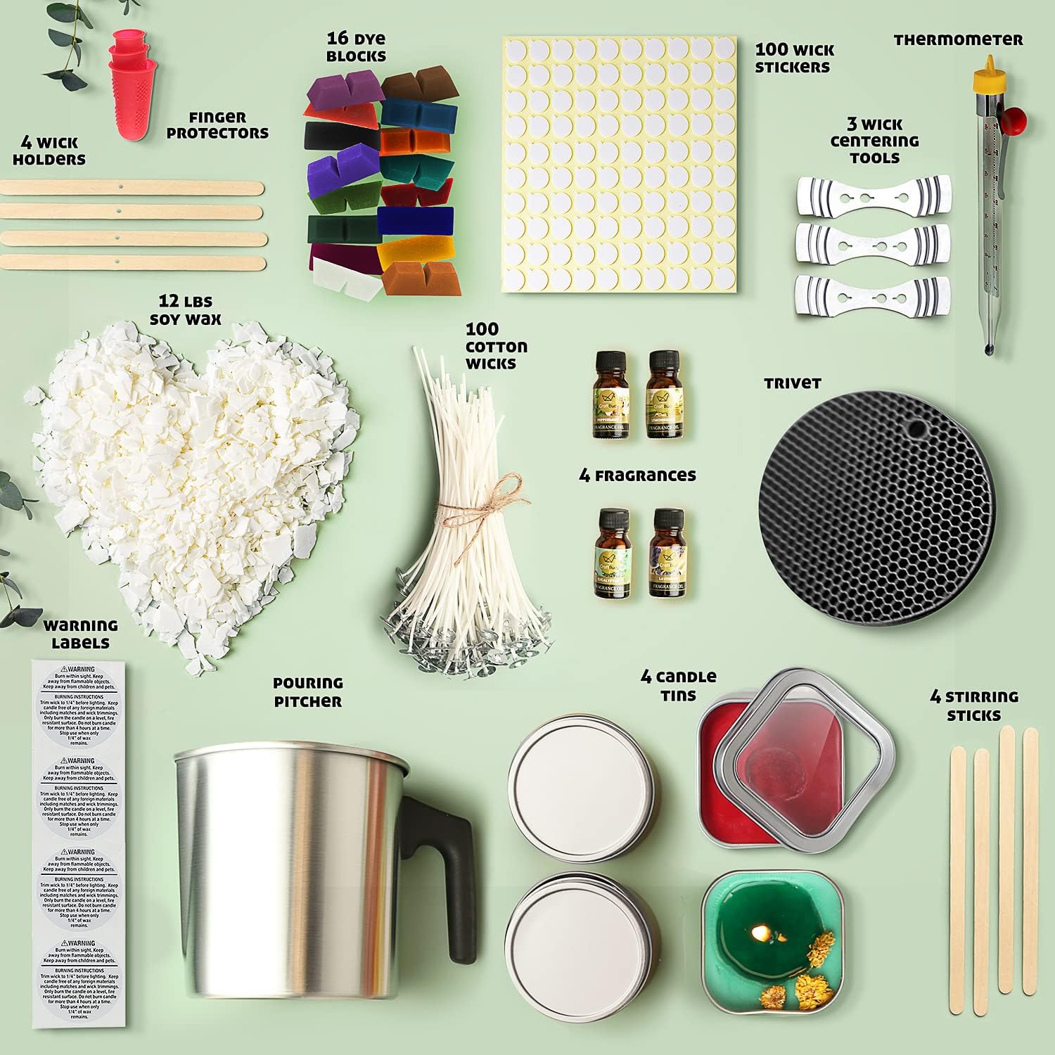Soy Candle Making Kit for Adults, Candle Making Supplies Kit for Adults & Kids, 12Lb Soy Wax for Candle Making, Complete DIY Candle Making Kit for Adults Includes Wax Melter, Candle Wicks, Dyes & More