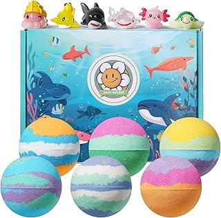 Daisy Encens Bath Bombs for Kids with Surprise Sea Animal Toys Inside, Kids Bath Bombs with Natural Essential Oils for Moisturizing, Fizzy & Colorful Bath Fizzies Birthday Gift for Boys & Girls 6 Pack