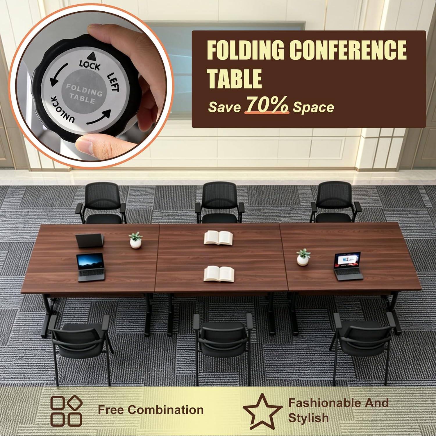 4 Pack Conference Table, Folding Conference Room Tables with Wheels,Modern Meeting Table,Flip Top Mobile Training Table for Office, Classroom