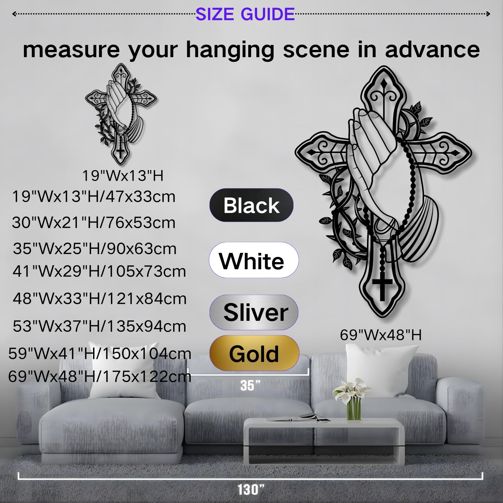 Grande Decorazione da Parete in Metallo Spesso, Decorazione da Parete in Metallo con Mano in Preghiera, Decorazione da Parete Cristiana, Decorazione da Parete con Croce, Decorazione Religiosa per SOG