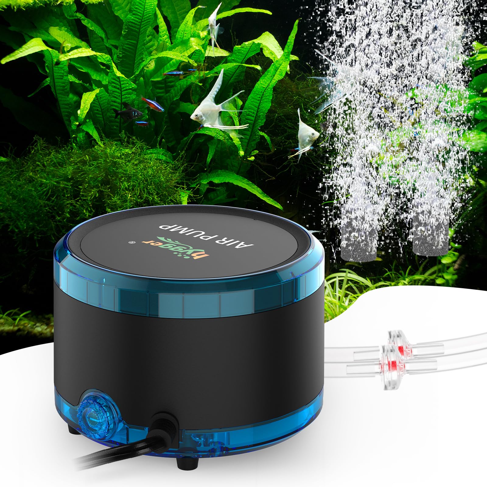 hygger Aquarium Air Pump Dual Outlet, Quiet Powerful Fish Tank Aerator 4W/8W, Adjustable Oxygen Pump with Air Stone, Bubbler for Fish Tank Up to 200 Gallon