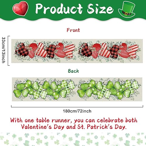 Miniatura 2 de Camino de mesa de lino del día de San Patricio, camino de mesa para el día de San Valentín, corazones de eucalipto, mesas de trébol de la suerte,