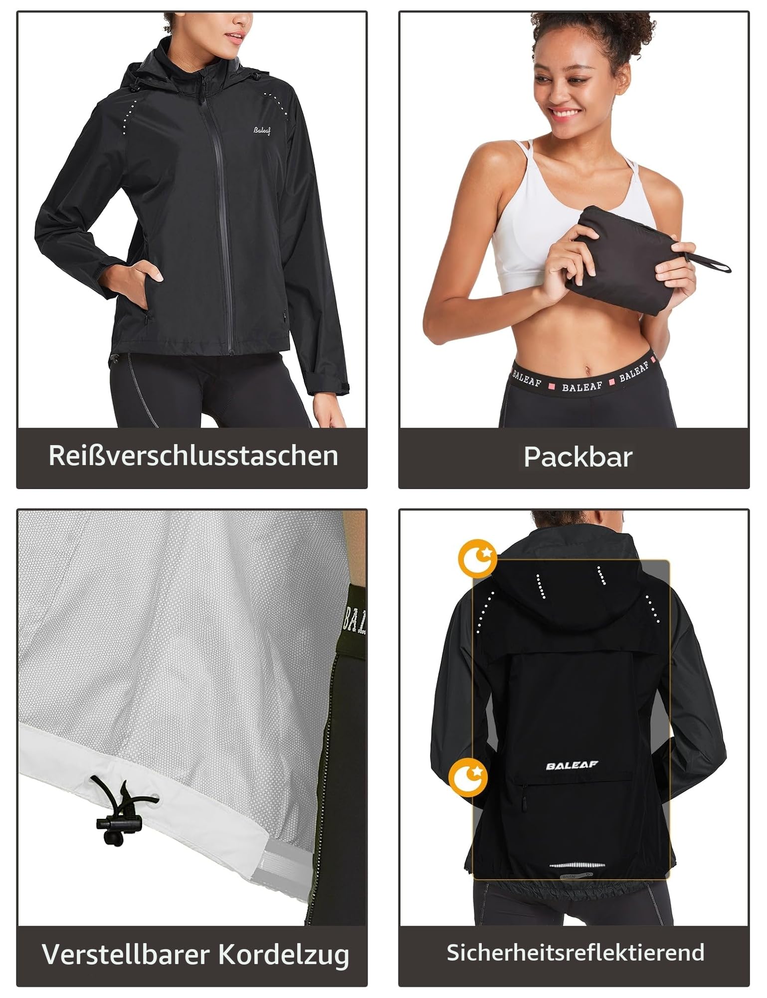 baleaf Fahrradjacke Damen Regenjacke Wasserdicht Atmungsaktiv Wanderjacke Windbreaker Sommerjacke Outdoor Jacken Leichte Windjacke Trekking Regenjacke Radjacke