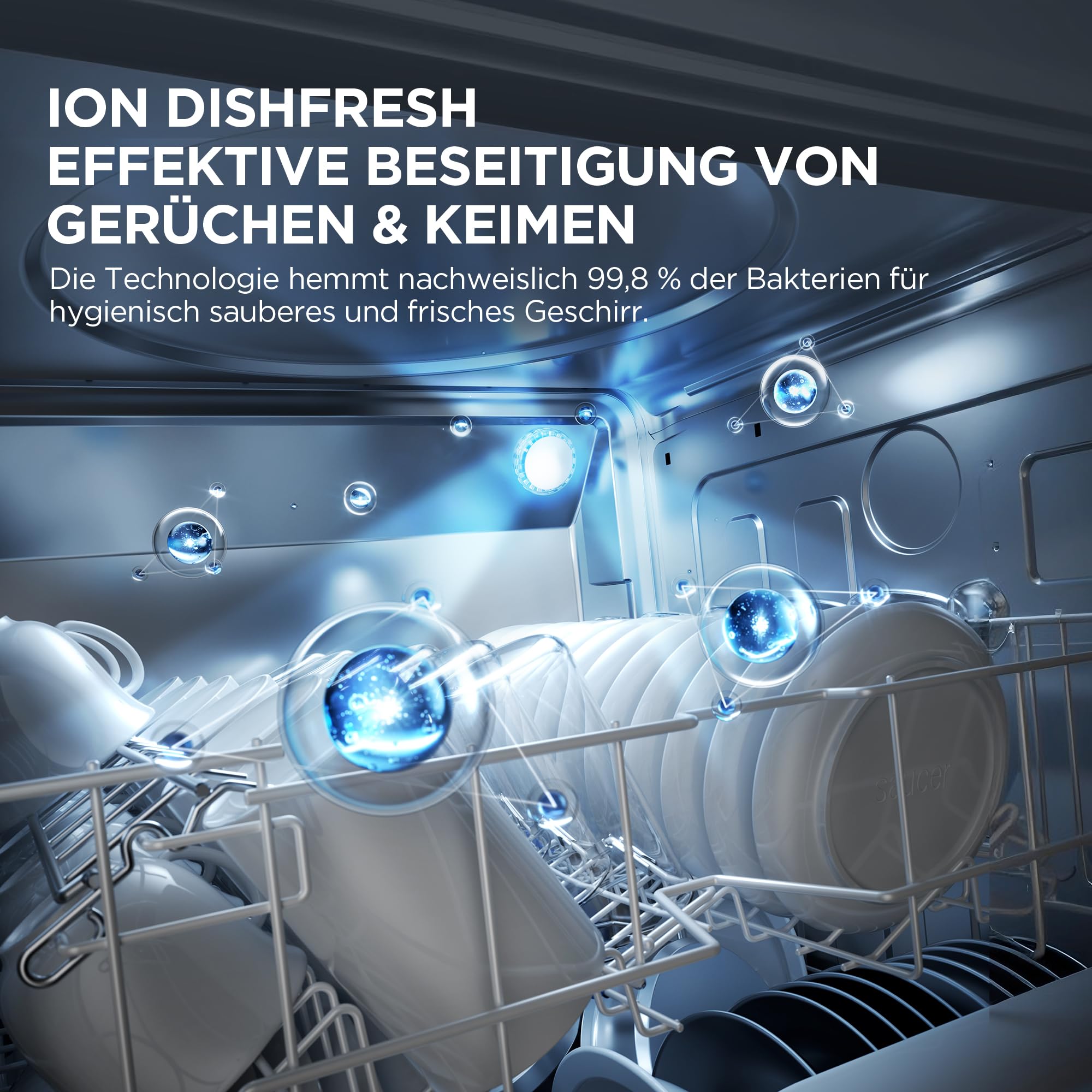 Midea Vollintegrierter Geschirrspüler 60 cm, 15 Maßgedecke, 42dB Leise, Startzeitvorwahl 24h, 9 Programme, Ion Dishfresh, Automatische Önung, Spülmaschine mit WiFi, MDWEB1503MB-EB