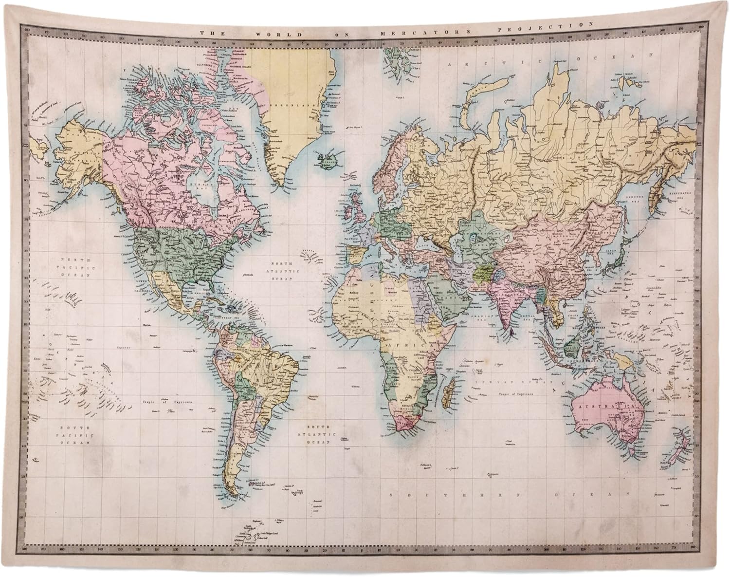 BELECO Vintage Map Backdrop Fabric 8x6ft Original Veteran Color Map of The World Photography Background Wallpaper Travel Theme Birthday Party Decorations Kids Adults Portrait Shooting Photo Props