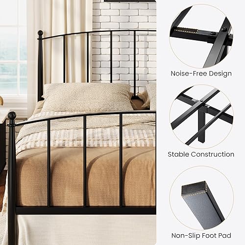 Miniatura 8 de SHA CERLIN Base de cama tamaño Queen, plataforma de metal con cabecera y estribo de estilo victoriano, fácil montaje, no necesita somier, color negro