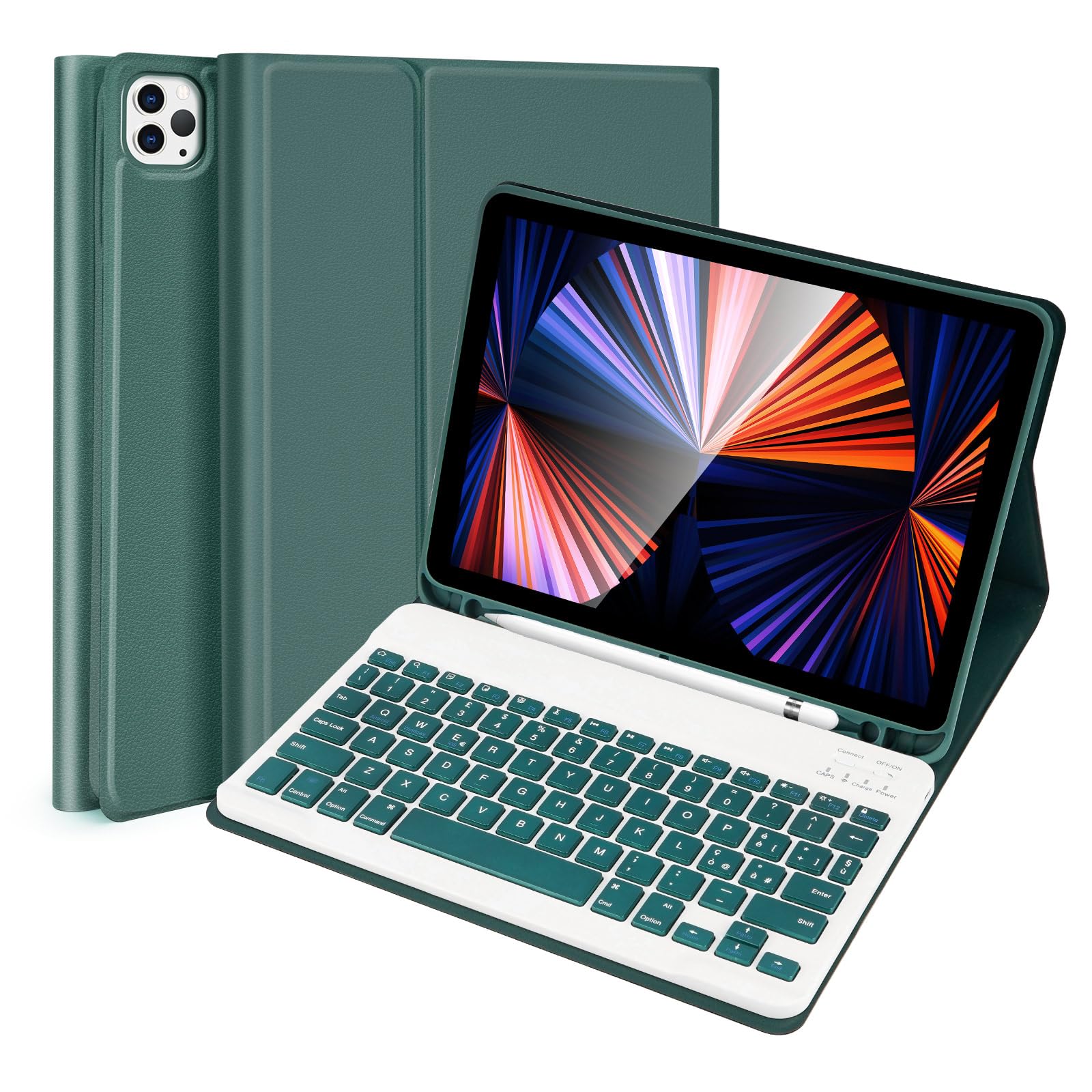 Funda con teclado para iPad Air 6a (M2) 2024/ iPad Air 5a /iPad Air 4a 10.9 pulgadas/iPad Pro 11 pulgadas 2018-2022, teclado Bluetooth inalámbrico extraíble - Layout italiano - Verde