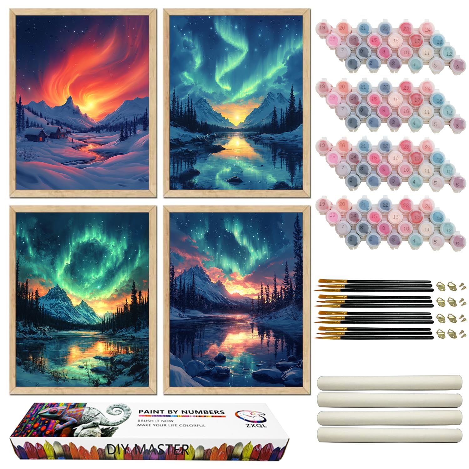 Amazon | ZXQL 4個パック 数字によるペイントキット 大人用 初心者向け