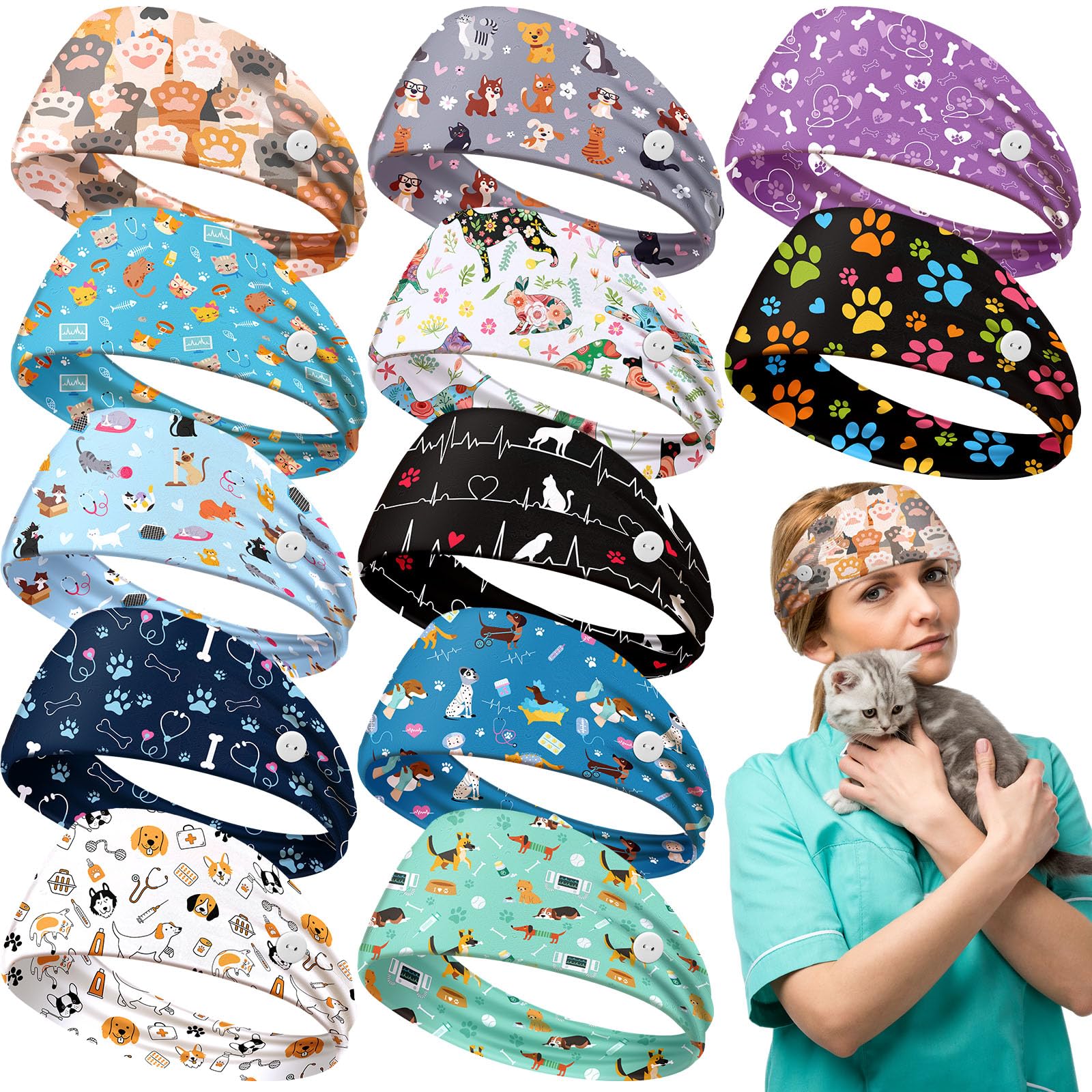 12 Pcs Veterinary Headbands for Women Vet Tech Gifts
