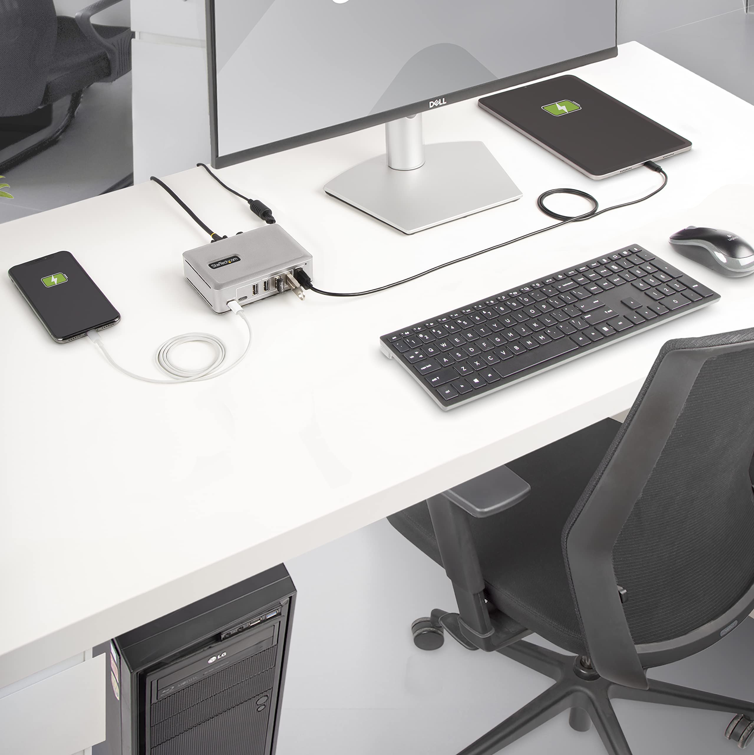 StarTech.com 7-portowy koncentrator USB-C - 5 x USB-A/2 x USB-C - samoczynnie zasilany z zasilaczem 65 W - USB 3.1 10 Gb/s, koncentrator USB do komputera stacjonarnego/laptopa z kablem blokującym z certyfikatem USB-IF - rozdzielacz USB C (10G5A2CS-USB-C-H
