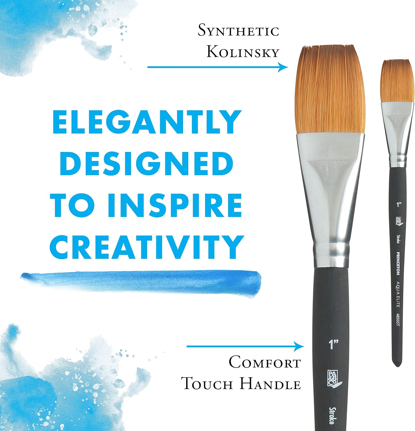 Princeton Aqua Elite NextGen Artist Brush, Series 4850 Synthetic Kolinsky Sable for Watercolor, Stroke, Size 1