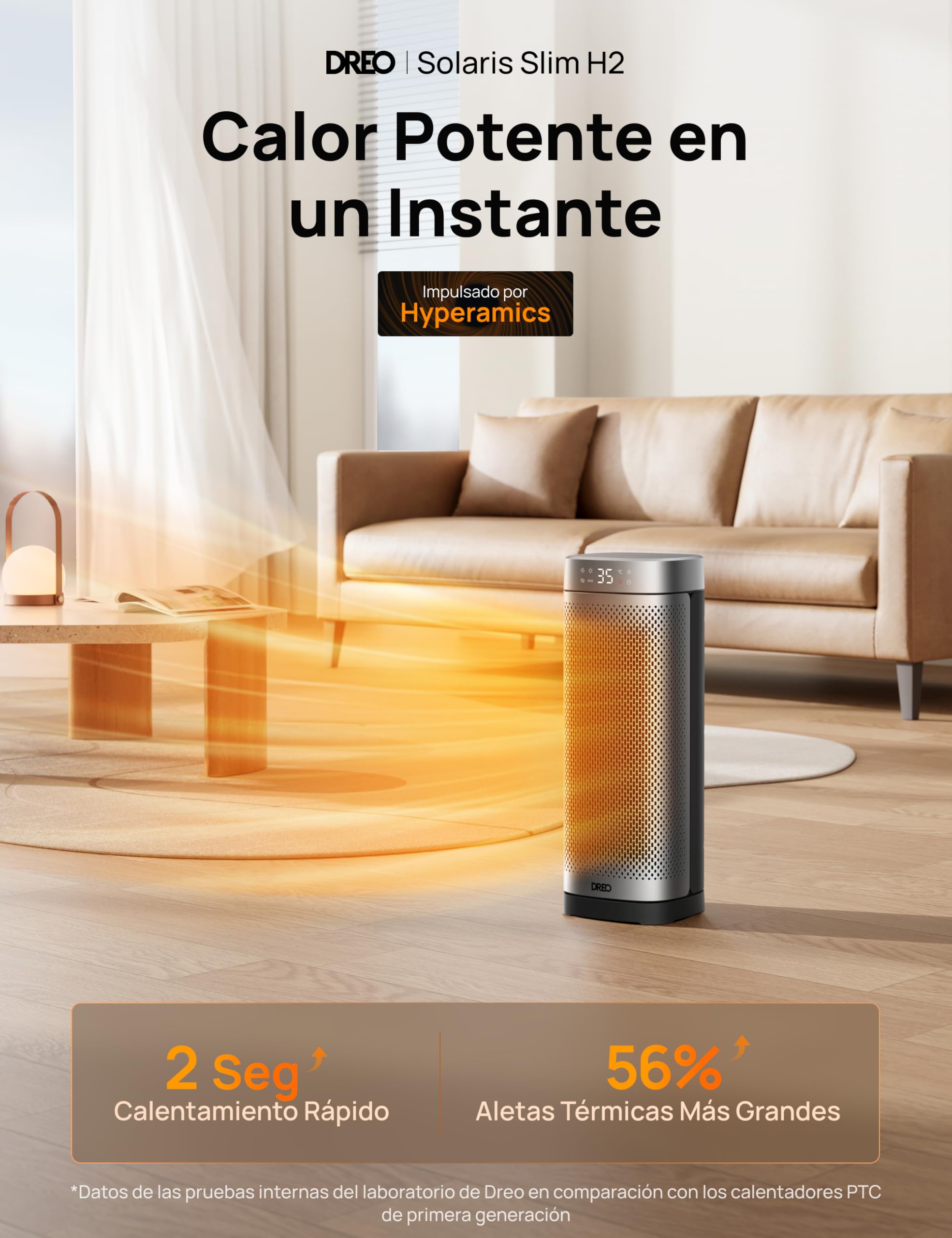 DREO Calefactor cerámico de 2000 W de bajo consumo y silencioso con termostato, temporizador de 12 h, 3 modos, oscilación de 70°, calefactor eléctrico de 16 pulgadas para estancias